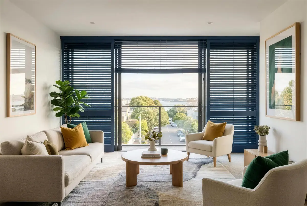 Custom-painted timber venetian blinds